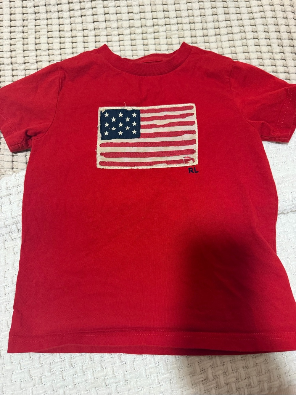 Polo by Ralph Lauren Red Short Sleeve Tee with Flag Graphic kids size 4T